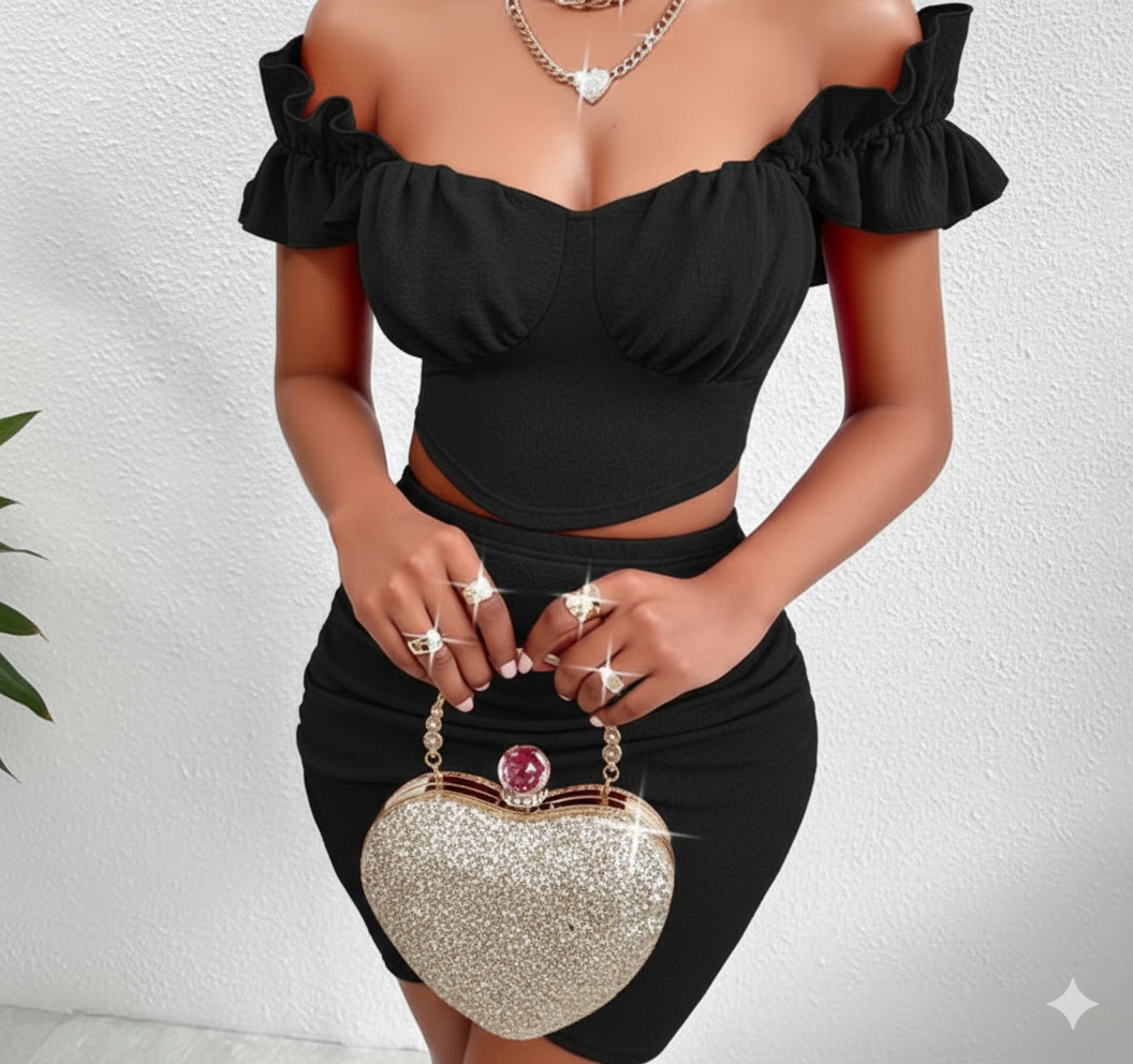 Women's Summer Ruffled Knit Top (black)