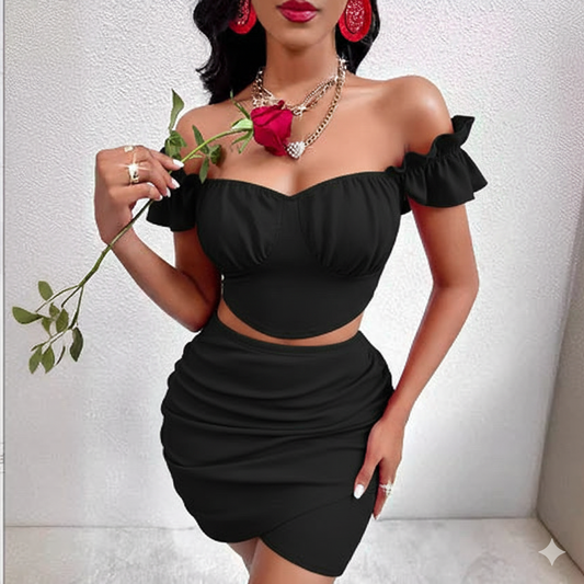 Women's Summer Ruffled Knit Top (black)
