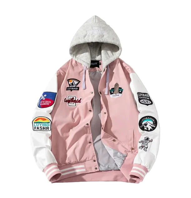 Pink and white jacket with patches 