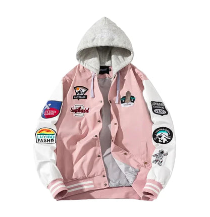 Pink and white jacket with patches 